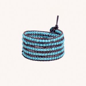 NWT Victoria Emerson Turquoise Crystal Wrap Bracelet Brown Leather Boho Western